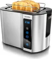 Produktbild: Arendo - Toaster 2 Scheiben Edelstahl Touchpanel - 800 W – Doppelwandgehäuse – Integrierter Brötchenaufsatz – 7 Bräunungsgrade – Brotscheibenzentrierung – Restzeitanzeige – Memoryfunktion - Silber