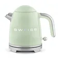 Produktbild: SWEISS Elektrischer Wasserkocher KTS7 im Vintage-Stil, 1 l, kompakter Edelstahl, 1000 W, schnelles Kochen, sichtbarer Wasserstand und Skala, automatische Abschaltung, 360° drehbarer Boden, Grün