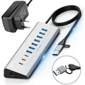 Produktbild: Usb Hub Aktiv Mit Netzteil 36W 10 Port Usb 3.2 Splitter Splitter Reagle - Silber