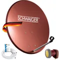 Produktbild: SCHWAIGER 9741 SAT-Anlage Satelliten-Set Satellitenschüssel Single-LNB Koaxialkabel 10m digital SAT-Antenne aus Aluminium Ziegelrot 55 x 62cm
