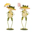 Produktbild: 2 Stück Frosch Figuren Metall 32-34 cm fluoreszierend Dekofigur Frösche leuchten