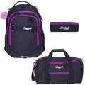 Produktbild: Elephant 3 Teile Set Schulrucksack Hero Signature Rucksack + Sporttasche + Mäppchen 12609 (Tiff Lila 13015 Violett Black)