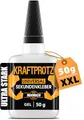 Produktbild: Sekundenkleber extra stark Gel 50 g – XXL Superkleber für Holz, Metall, Kunststoff, Glas – tropffrei, hitze- & wasserfest – für Reparaturen in Haushalt, Werkstatt, Auto, DIY & Modellbau – KRAFTPROTZ