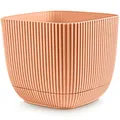 Produktbild: Konzept 11 - Blumentopf klein 1,8 l mit Unterzetzer, quadratischer Übertopf 15 x 15 cm, Pflanzentopf für Zimmerpflanzen aus Kunststoff, Rosa