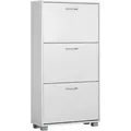 Produktbild: Casaria® Schuhschrank Für 18 Paar Schuhe Schmal 115x60x25cm 3 Klappen Hoch Holz Geschlossen Kippsicherung Flur Diele Schuhkipper Schuhkommode Weiß