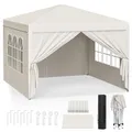 Produktbild: WOLTU Pavillon Pop-Up wasserdichter Faltpavillon Sonnenschutz Event Pavillon mit Seitenwänden Gartenpavillon auf Terrasse Camping Festival Pagodenzelt aus Oxford Metallrahmen 3 x 3 m Beige