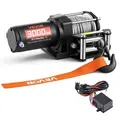 Produktbild: VEVOR Elektrische Seilwinde 1360 kg, 12 V DC Motorwinde mit Φ4,7 mm x 12 m Stahlseil & Kabelgebundener Fernbedienung, IP55, Aluminiumgehäuse, Elektrowinde zum Abschleppen von ATVs, Schwarz
