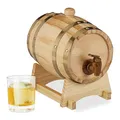 Produktbild: Relaxdays 10027852 Holzfass 1,25 l, mit Bock, Zapfhahn, für Whiskey, Wein, Spirituosen, Whiskyfass HxBxT 23 x 16 x 25,5 cm, Natur, Holz