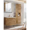 Produktbild: Lomadox Badezimmermöbel Komplett Set Eiche 81 cm Waschtisch, LED-Spiegelschrank, Hochschrank