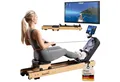 Produktbild: Skandika Rudergerät Holz für Zuhause Rovek, Magnetwiderstand mit 32 Stufen, aufstellbar, KinomapApp kompatibel, Bluetooth, Tablet Halterung, bis 195 cm