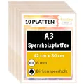 Produktbild: Creative Deco 10 x A3 Sperrholzplatte 6mm | 420 x 300 (+/- 2) mm | Birkensperrholz Dünne holz-Zuschnitte | Perfektes Blatt für Laubsäge, Brandmalerei, Laserschnitt, CNC Router, Durchbrochenes