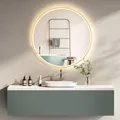 Produktbild: HOKO LED Badspiegel Beschlagfrei rund 60 cm Luxemburg mit Metall Rahmen Gold. Runder Wandspiegel Energiesparend LED beleuchtet, Touch Schalter,Lichtfarbe Wechsel-Warmweiß-Kaltweiß-Neutral
