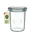 Produktbild: Weck Gläser 160ml – 12er Set mit Deckeln – Sturzform – robuste, stapelbare Dessertgläser, Einkoch- & Einmachgläser – klein – Weckglas ideal für Nachtisch – Made in Germany