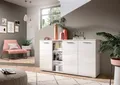 Produktbild: INOSIGN Sideboard Valge, Breite 150 cm, 3 Türen, 4 verstellbare Böden, 3 offene Fächer, Front-Rillenfräsung, Schuhkommode, Anrichte, Schrank, Kommode