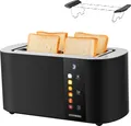 Produktbild: Steinborg XXL 4 Scheiben Toaster Schwarz Lift Funktion Digitales Display Toaster Langer Toaster mit Brötchenaufsatz Großer Toaster Edler Toaster Breiter Toaster