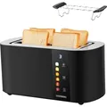 Produktbild: Steinborg XXL 4 Scheiben Toaster Schwarz Lift Funktion Digitales Display Toaster Langer Toaster mit Brötchenaufsatz Großer Toaster Edler Toaster ... - Schwarz
