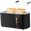 Produktbild: Steinborg® Automatik Toaster 4 Scheiben mit Brötchenaufsatz Langschlitztoaster Automatische Liftfunktion ohne Hebel - Toastautomat Digitales Display Brotzentrierung Restzeitanzeige Abschaltautomatik