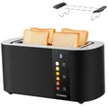 Produktbild: Edelstahl Toaster 4 Scheiben Brötchenaufsatz Toastautomat Krümelschublade