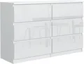 Produktbild: Kommode Weiss Hochglanz mit 6 Schubladen 120 cm, Sideboard Wohnzimmer