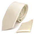 Produktbild: TigerTie - schmale Designer Krawatte Einstecktuch in creme beige elfenbein einfarbig uni