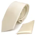 Produktbild: schmale TigerTie Schlips Krawatte + Einstecktuch in creme beige uni einfarbig