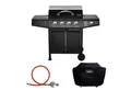 Produktbild: TAINO Gasgrill BASIC 4+1, Gasgrill mit Gasdruckminderer, Gasschlauch und Abdeckhaube, Piezozündung, 4 Brenner aus Edelstahl, Seitenkocher