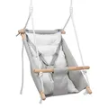 Produktbild: Tulano Hop 40 Babyschaukel 3in1, Federwiege und Babywippe aus Baumwolle und Holz, Hängewiege ab 6 Monaten, sicher gepolstert, bis 60 kg belastbar, Kinderschaukel für drinnen und draußen, Grau