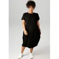 Produktbild: Jerseykleid ANISTON PLUS, Damen, Gr. 52, N-Gr, schwarz, Jersey, Obermaterial: 95% Viskose, 5% Elasthan, unifarben, bequem kniebedeckend, Rundhals, abgestepptes Bündchen, Kleider Jerseykleid