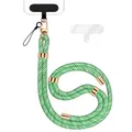 Produktbild: NALIA Universal Handykette für alle Smartphones - Premium Komfort-Nylon & 2 Patches - HOLDME (Geflochtenes Lanyard mit Gold-Karabiner) - Marke aus Berlin, Farbe:Grün Weiß
