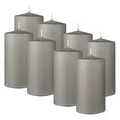 Produktbild: HS Candle Stumpenkerze Säulenkerze Ø7cm (8-tlg), Wachskerzen - unparfümierte Säulenkerzen - viele Farben/Größen grau Ø 7 cm x 12 cm