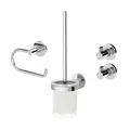 Produktbild: Lenz Bad-Accessoire-Set VIDA in Chrom – 4-teilig – Toilettenpapierhalter, WC-Bürstengarnitur und Zwei Handtuchhaken – Zum Kleben oder Bohren – Hochwertige Verarbeitung – 4490002