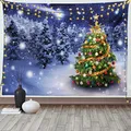 Produktbild: ABAKUHAUS Weihnachten Wandteppich, Elf Noel Thema Winter aus Weiches Mikrofaser Stoff Waschbar ohne Verblassen Digitaldruck, 150 x 110 cm,Blau Grün
