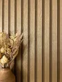 Produktbild: Tapete Vliestapete Gold Paneele Lamelle Streifen Holzwandpaneele Wandpaneele