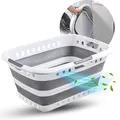 Produktbild: Suleno® Faltkorb 45L – Faltbarer Wäschekorb grau weiß 3 Griffe – Einkaufskorb Camping Picknick – Stabil, Platzsparend & Leicht – Ideal für Haushalt, Auto & Outdoor – 60,5 x 44,5 x 29 cm
