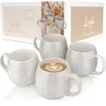 Produktbild: SÄNGER | Tassen Set Korfu 4 tlg, Kaffeetassen 4 Personen, Steingut Tasse Handmade, Teetassen Spülmaschinenfest, Kaffeebecher Set Creme Farben mit Sandiger Maserung 300 ml | PREMIUM COLLECTION