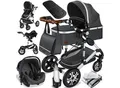 Produktbild: KESSER® Loops Kinderwagen 4 in 1 Kombikinderwagen Komplett-Set auch als Buggy für Kinder bis 4 Jahre inkl. Babywanne, Babyschale + Fußsack, Korb, Wickeltasche, Regen- & Insektenschutz & Flaschenhalter