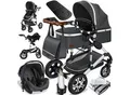 Produktbild: KESSER® Loops Kinderwagen 4 in 1 Kombikinderwagen Komplett-Set auch als Buggy für Kinder bis 4 Jahre inkl. Babywanne, Babyschale + Fußsack, Korb, Wickeltasche, Regen- & Insektenschutz & Flaschenhalter