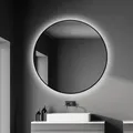 Produktbild: TALOS black oros Spiegel rund Ø 100 cm – runder Wandspiegel in matt schwarz – Badspiegel rund mit hochwertigen Aluminiumrahmen – Badezimmerspiegel mit indirekter LED-Beleuchtung