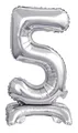 Produktbild: Zahl 5 mit Standfuß Silber Folienballon 38cm 15 Inch