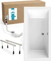Produktbild: Calmwaters® Rechteck Badewannen-Set 190x90 cm mit Wannenfüßen & Ablaufgarnitur, Acrylwanne Modern Square 2, Körperformwanne, Set Badewanne komplett, 190 x 90 cm, Weiß, 99000308