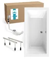 Produktbild: Calmwaters® Rechteck Badewannen-Set 190x90 cm mit Wannenfüßen & Ablaufgarnitur, Acrylwanne Modern Square 2, Körperformwanne, Set Badewanne komplett, 190 x 90 cm, Weiß, 99000308