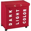 Produktbild: Wäschesammler Trivo, Wäschekorb mit Rollen und Deckel, 116 Ltr Stauraum, 3 Fächer, 56x60x35cm, Aufschriften Dark, Light, Color, Rot - Wenko