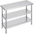 Produktbild: VEVOR Lebensmittel-Zubereitungstisch aus Edelstahl, Gewerblicher Küchenarbeitstisch, mit 2 verstellbaren Unterregalen, 457 x 1219 x 864 mm Zubereitungstisch für Grill, Küche, Zuhause