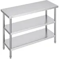 Produktbild: Lebensmittel-Zubereitungstisch aus Edelstahl, Gewerblicher Küchenarbeitstisch, mit 2 verstellbaren Unterregalen, 457 x 1219 x 864 mm