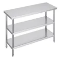 Produktbild: VEVOR Lebensmittel-Zubereitungstisch aus Edelstahl, Gewerblicher Küchenarbeitstisch, mit 2 verstellbaren Unterregalen, 457 x 1219 x 864 mm Zubereitungstisch für Grill, Küche, Zuhause