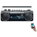 Produktbild: auvisio Retro-Boombox mit Kassetten-Player, Radio, USB, SD & Bluetooth, 8 Watt