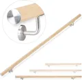 Produktbild: Relaxdays Handlauf Aluminium, rund, Treppengeländer innen, außen, Buche-Optik, 200 cm, Ø 42mm, mit Wandhalterung, natur
