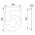 Produktbild: EDI Hausnummer Ziffer 5 Edelstahl matt 150 mm Breite 106 mm (2505/0000/00)