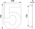 Produktbild: Hausnummer Ziffer 5 Edelstahl matt 150 mm Breite 106 mm EDI