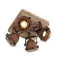 Produktbild: QAZQA - Industrie I Vintage I IndustrieSpot I Spotlight I Deckenspot I Deckenstrahler I Strahler I Lampe I Leuchte rostbraun mit Holz kippbar 4-flammig Spotbalken-Licht - Gina I Wohnzimmer I Schlafzim